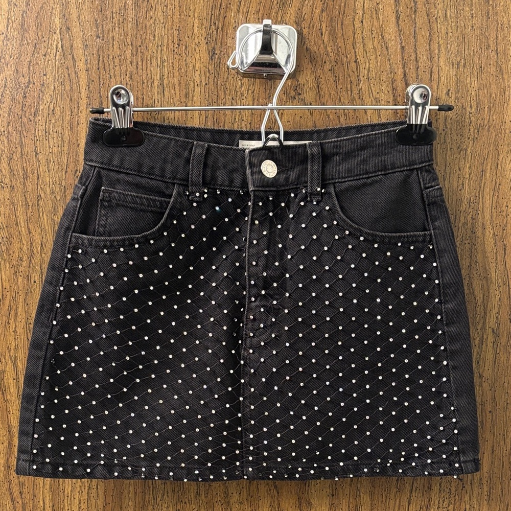Topshop PETITE Black Studded Mini Skirt
